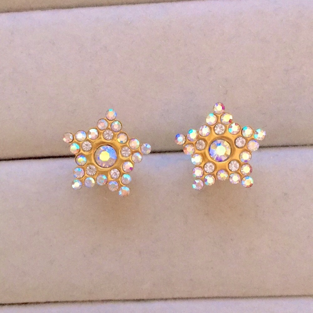 Aurora Borealis + Gold Crystal Star Earrings
